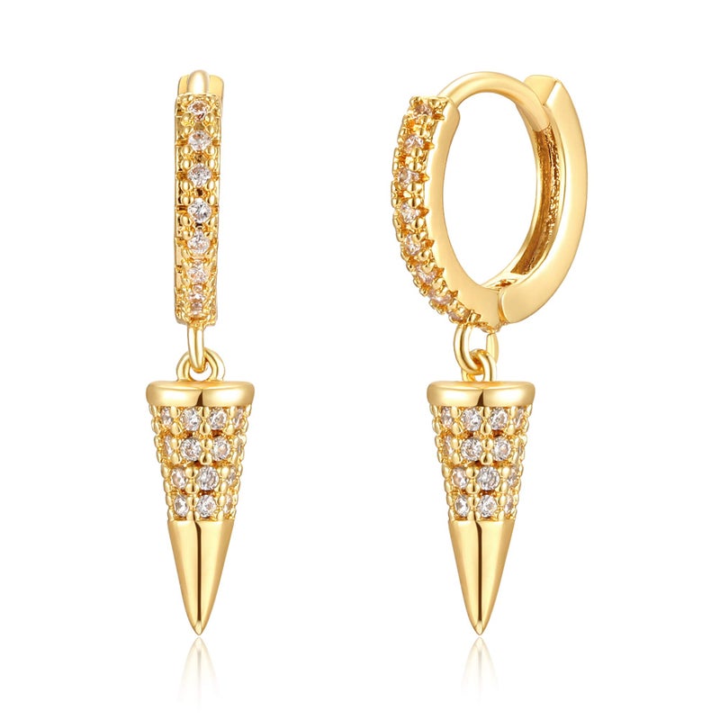 VACRONA Gold Hoop Earrings Spike Huggie Earrings for Women 14k Gold Plated Small Spike Dangle Drop Earrings - Image 1